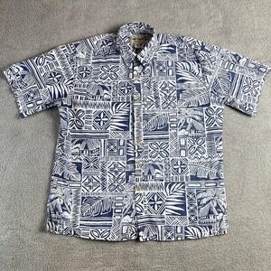 VTG Cooke Street Honolulu Shirt Mens Large Aloha Hawaiian Print Blue White